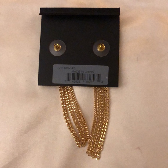 Vince Camuto Gold Tone Bar With CZ Accents & Chain Fringe Drop Earrings NWT - Picture 9 of 10